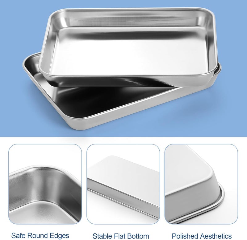 JMU Stainless Steel Tray 3 Pack, SL304 Thickened Stainless Steel Surgical Tray for Medical Instruments, 9.1" x 6.7" x 1.1" - Image 3